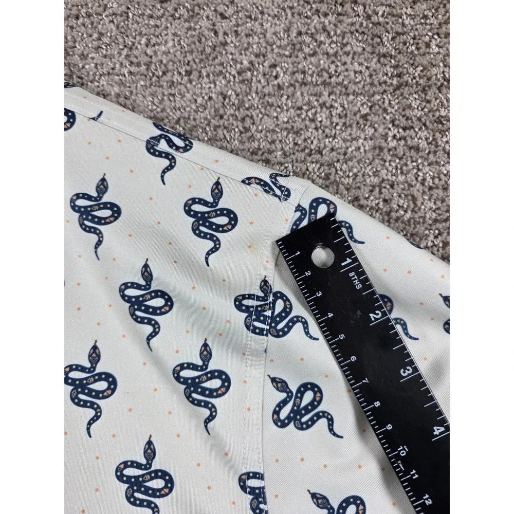 Waggle Golf Mens Snake Pattern Polo Shirt White Blue Size Medium Short Sleeve - Picture 5 of 7